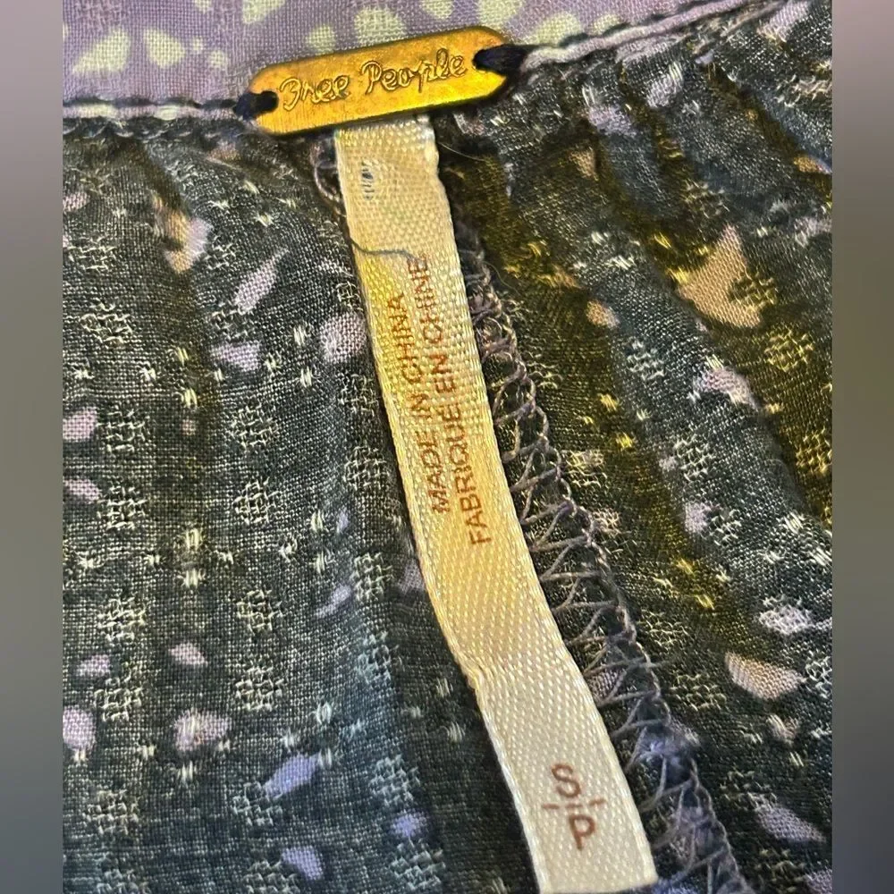Free People Days of Romance Top Purple and Black Batik-inspired Print Small